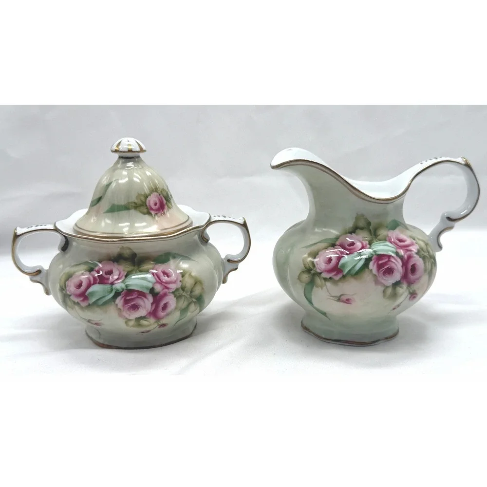 Vintage Betty Platner Hand Decorated Creamer and Sugar Bowl Set Rose-BEAUTIFUL!